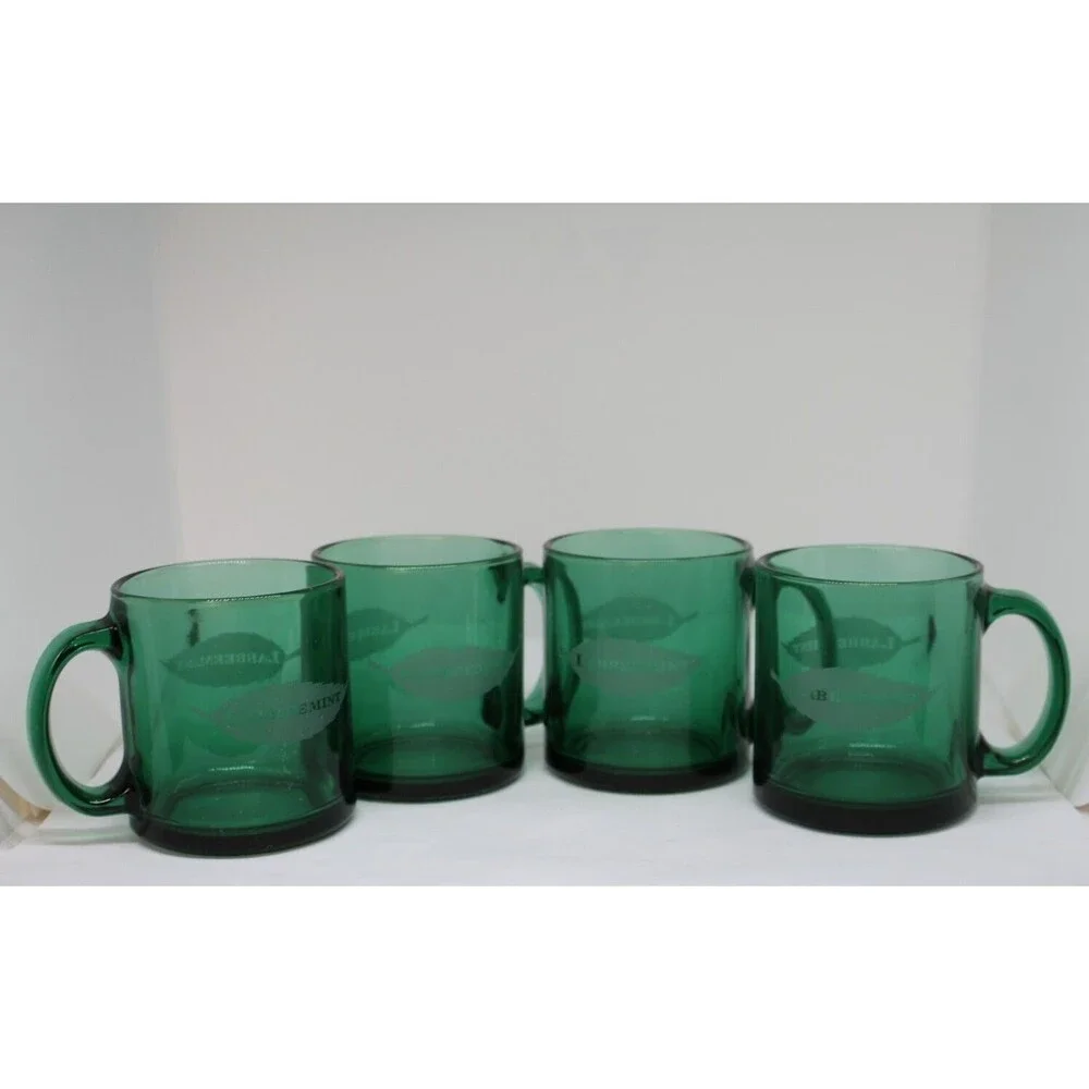 Mid-Century Emerald Green Pressed Labbreemint Advertise Glasse's set of 4